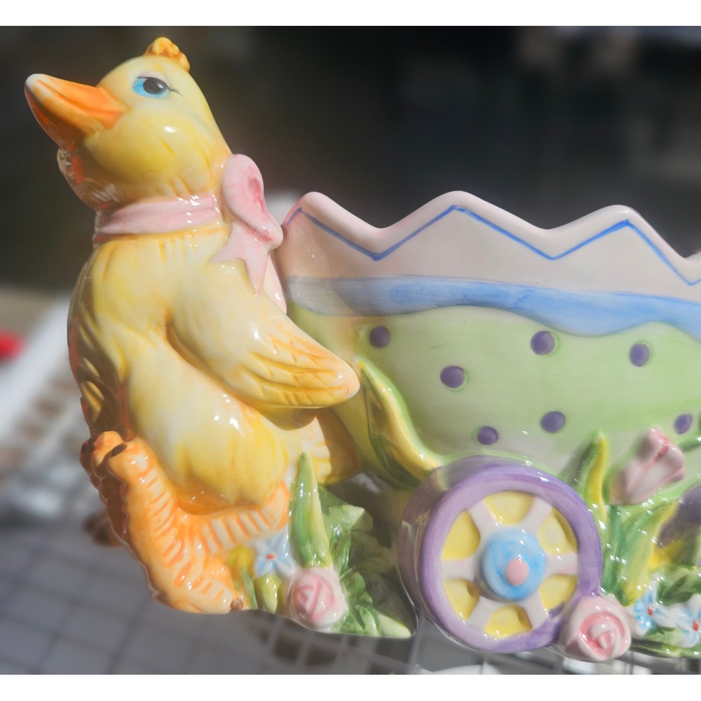 Fitz and Floyd Essentials Eggscapades Duckling Easter Egg Cart‎ Ceramic Candy
